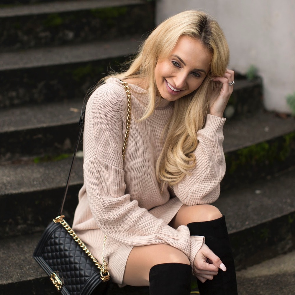 LAST ONE!!!! Long Beige Knitted Mini Sweater Dress - Picture 3 of 8